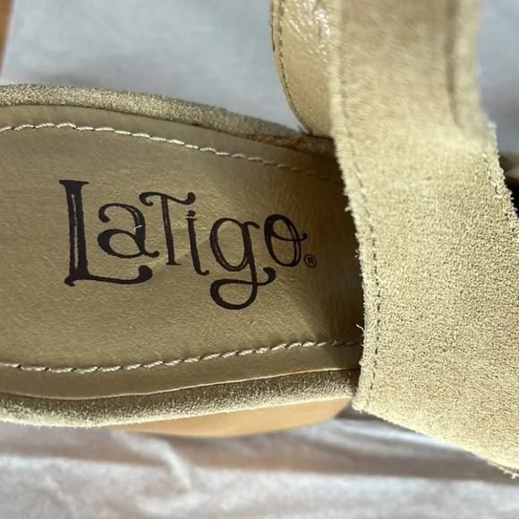 LATIGO Anthropologie Simon Suede Slingback Bootie Tan Closed-Toe Wood Size 10 - Picture 10 of 13